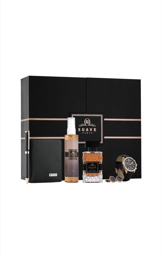SUAVE BOX BODY MIST 125 ml  SUAVE PERFUME WALLET CUFFLINKS WATCH